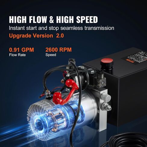 VEVOR Hydraulic Pump, 8 Quart Dump Trailer Pump, Single Acting Hydraulic Power Unit, 3200 PSI Max Relief Pressure, 0.91 GPM Flow Rate, Hydraulic Pump Power Unit for Dump Trailer Car Lifting in Saudi Arabia