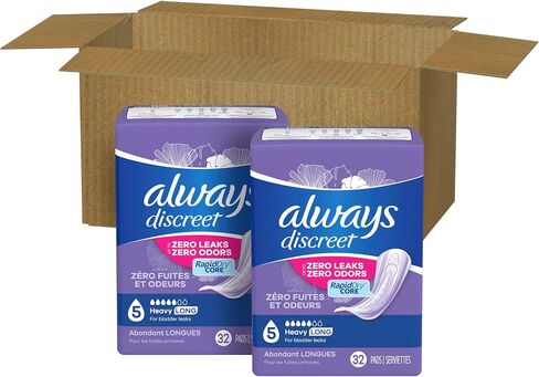 Always Discreet Adult Incontinence Pads for Women, Heavy Absorbency, Long Length, Postpartum Pads, 64 CT in Saudi Arabia
