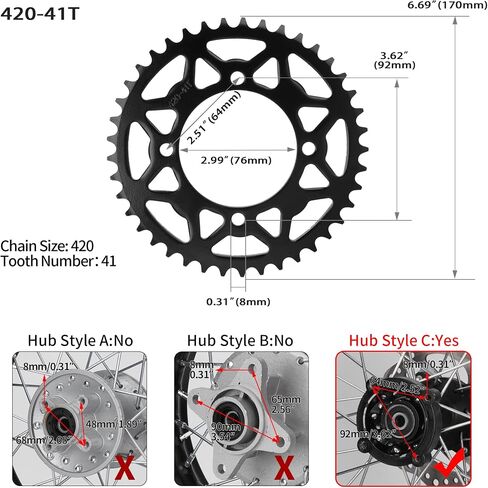RUTU 420 Chain Sprocket Rear Sprocket 41 Tooth 76mm for Chinese 50 70 90 110 125 140cc 150 160 170 Cc Apollo RFZ CRF50 XR50 SDG IMR SSR YCF Kayo Thumpstar Coolster Pit Dirt Motor Bike Motorcycle in Saudi Arabia
