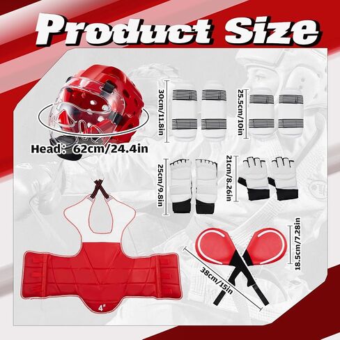 11 Pcs Taekwondo Sparring Gear Equipment Set of Head Guard Chest Guard Arm Guard Groin Guard Leg Guard Foot Protector Fighter Gloves and Bag with Mouth Guard 2 Kicking Target for Boys in Saudi Arabia