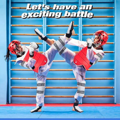 11 Pcs Taekwondo Sparring Gear Equipment Set of Head Guard Chest Guard Arm Guard Groin Guard Leg Guard Foot Protector Fighter Gloves and Bag with Mouth Guard 2 Kicking Target for Boys in Saudi Arabia
