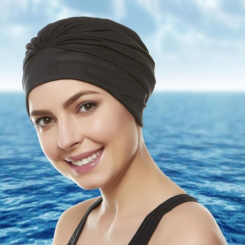 Beemo Swim Caps for Women Swimming Turban Polyester Latex Lined Pleated for Ladies in Saudi Arabia