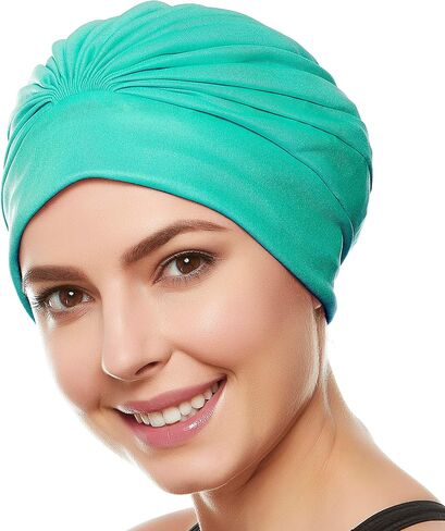Beemo Swim Caps for Women Swimming Turban Polyester Latex Lined Pleated for Ladies in Saudi Arabia