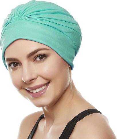 Beemo Swim Caps for Women Swimming Turban Polyester Latex Lined Pleated for Ladies in Saudi Arabia