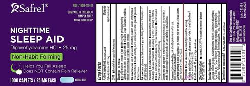 Safrel Nighttime Sleep Aid, Diphenhydramine HCl 25mg | Strong Non Habit-Forming Restful Sleeping Support for Men & Women | Fall Asleep Faster & Wake up Refreshed (100 Count (Pack of 1), 100, Count) in Saudi Arabia