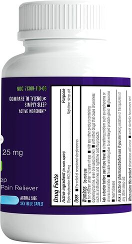 Safrel Nighttime Sleep Aid, Diphenhydramine HCl 25mg | Strong Non Habit-Forming Restful Sleeping Support for Men & Women | Fall Asleep Faster & Wake up Refreshed (100 Count (Pack of 1), 100, Count) in Saudi Arabia