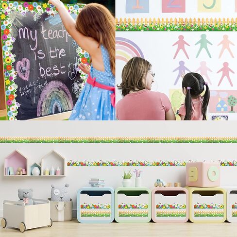 60 Pieces Spring Bulletin Board Borders Flowers Board Border Stickers Spring Colorful Border Trims Self-Adhesive Bulletin Board Paper Decor for Summer Classroom School Wall Home Nursery in Saudi Arabia