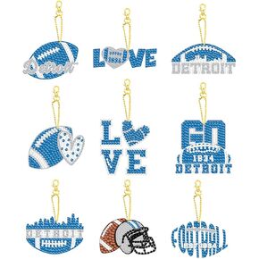9 Pcs Football Diamond Painting Kits DIY Double Sided Diamond Art Keychains Hanging Ornament Kits Fans Gift for Buffalo Art Craft in Saudi Arabia
