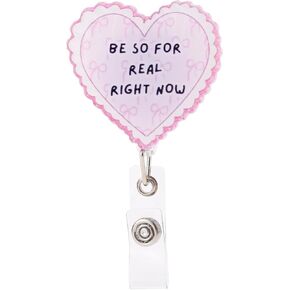 Heart Shaped Badge Reel, Acrylic Retractable Pink Badge Holder Be So for Real Right Now Suitable for Pediatric Nursing Staff Nurse Hospital ID Card Holder Decoration in Kuwait