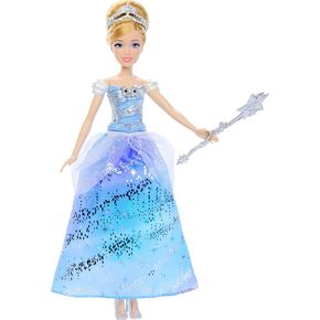 Mattel Disney Princess Cinderella Light Up Dress Fashion Doll with Sounds and Magic Wand Activation ، Ballgown Cinderella المستوحى من الفيلم in Kuwait