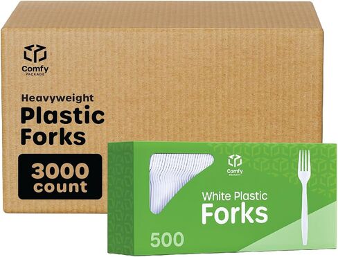 Comfy Package [500 Count] Heavy Duty White Plastic Forks, Extra Heavyweight Disposable Forks Perfect for Restaurants, Parties, and Dinner in Saudi Arabia