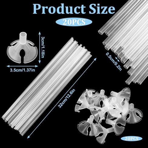 Cobee 20 PCS Palloon Holder عصي ، وعصي بالون بلاستيكي مع قواعد ، وعصي حامل البالون الطويل الأوزان لربط الذكرى السنوية لأقنعة البالون ، وأحزاب ، وحفلات الزفاف ، in Saudi Arabia