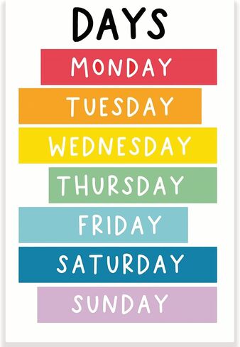Days of the Week Classroom Poster - Days Learning - ESL EFL - تعلم اللغة الإنجليزية - روضة الأطفال - 12 × 18 بوصة - ديكور الفصل الدراسي - يجب أن يعود إلى ديكور المدرسة - CPS0357 in Saudi Arabia