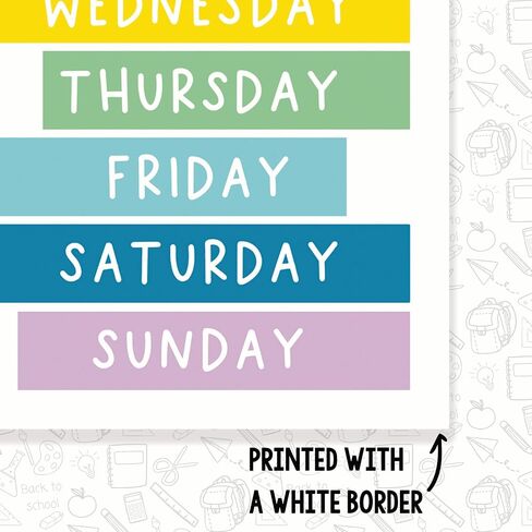Days of the Week Classroom Poster - Days Learning - ESL EFL - تعلم اللغة الإنجليزية - روضة الأطفال - 12 × 18 بوصة - ديكور الفصل الدراسي - يجب أن يعود إلى ديكور المدرسة - CPS0357 in Saudi Arabia