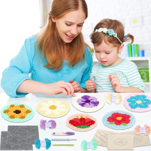 Punch Needle Coaster Kit للمبتدئين 6 أنماط تصاميم زهرة مجموعة إبرة التطريز مع طقم لاصقة من الغزل in Saudi Arabia