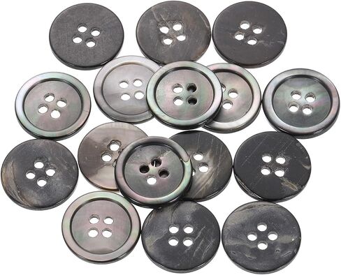 uxcell 15 Pcs Natural Shell Buttons, 4 Hole 10mm Mother of Pearl Buttons for Shirt Clothes Coats Suits Jacket Jeans Skirts Sewing Craft DIY Decoration, Black/Silver in Saudi Arabia