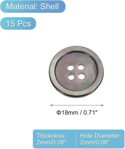 uxcell 15 Pcs Natural Shell Buttons, 4 Hole 10mm Mother of Pearl Buttons for Shirt Clothes Coats Suits Jacket Jeans Skirts Sewing Craft DIY Decoration, Black/Silver in Saudi Arabia