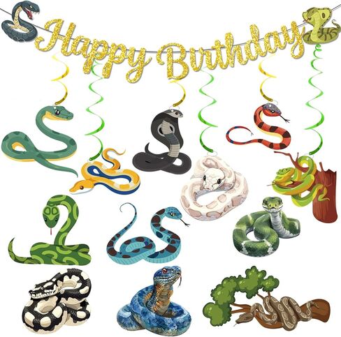 Reptile Birthday Party Decorations, Snake Birthday Banner Hanging Swirls Stickers, Reptile Snake Party Decorations for Boys Girls Animals Jungle Party Favors in Saudi Arabia