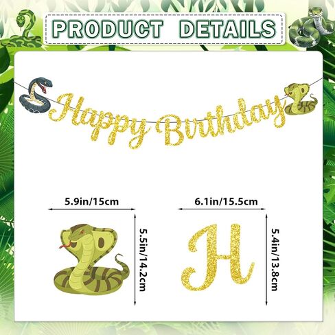 Reptile Birthday Party Decorations, Snake Birthday Banner Hanging Swirls Stickers, Reptile Snake Party Decorations for Boys Girls Animals Jungle Party Favors in Saudi Arabia
