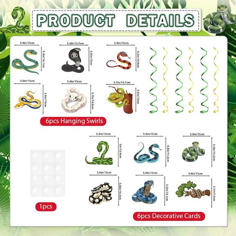Reptile Birthday Party Decorations, Snake Birthday Banner Hanging Swirls Stickers, Reptile Snake Party Decorations for Boys Girls Animals Jungle Party Favors in Saudi Arabia