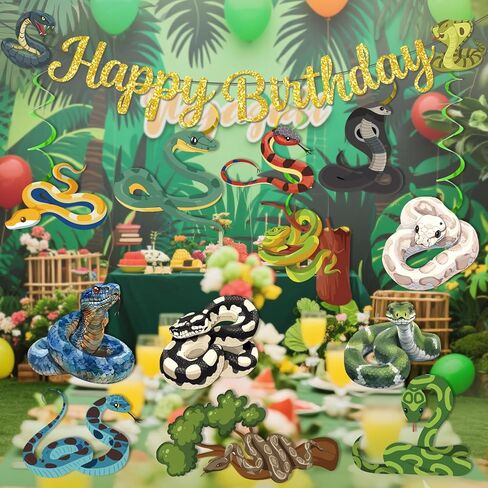 Reptile Birthday Party Decorations, Snake Birthday Banner Hanging Swirls Stickers, Reptile Snake Party Decorations for Boys Girls Animals Jungle Party Favors in Saudi Arabia