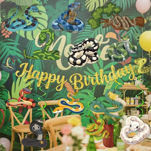 Reptile Birthday Party Decorations, Snake Birthday Banner Hanging Swirls Stickers, Reptile Snake Party Decorations for Boys Girls Animals Jungle Party Favors in Saudi Arabia