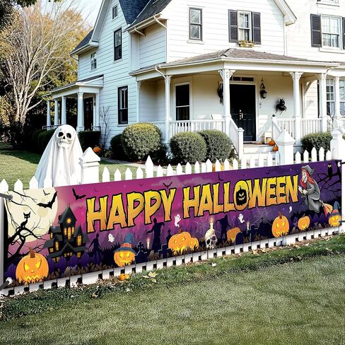 Katchon ، لافتات Happy Halloween لـ Outside - Xtralarge ، 120 × 20 بوصة | زخارف الحفلات الصيفية لزخارف الهالوين في الهواء الطلق | لافتة هالوين سعيدة الأرجواني للزخارف الصيفية in Saudi Arabia