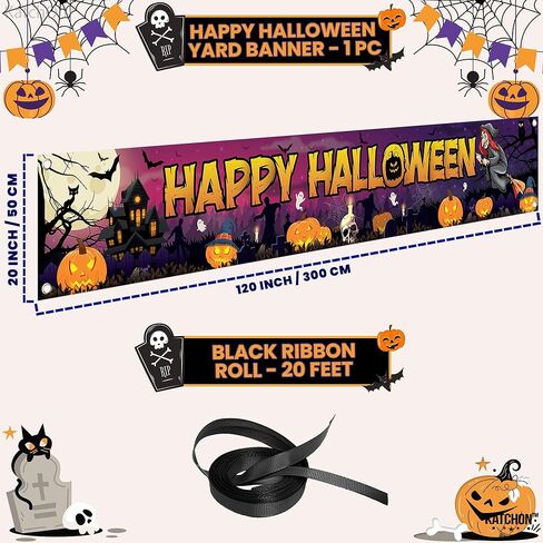 Katchon ، لافتات Happy Halloween لـ Outside - Xtralarge ، 120 × 20 بوصة | زخارف الحفلات الصيفية لزخارف الهالوين في الهواء الطلق | لافتة هالوين سعيدة الأرجواني للزخارف الصيفية in Saudi Arabia