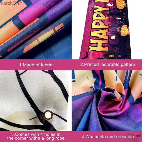 Katchon ، لافتات Happy Halloween لـ Outside - Xtralarge ، 120 × 20 بوصة | زخارف الحفلات الصيفية لزخارف الهالوين في الهواء الطلق | لافتة هالوين سعيدة الأرجواني للزخارف الصيفية in Saudi Arabia