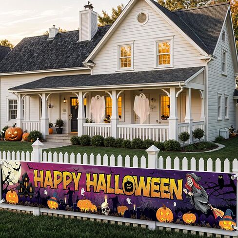 Katchon ، لافتات Happy Halloween لـ Outside - Xtralarge ، 120 × 20 بوصة | زخارف الحفلات الصيفية لزخارف الهالوين في الهواء الطلق | لافتة هالوين سعيدة الأرجواني للزخارف الصيفية in Saudi Arabia