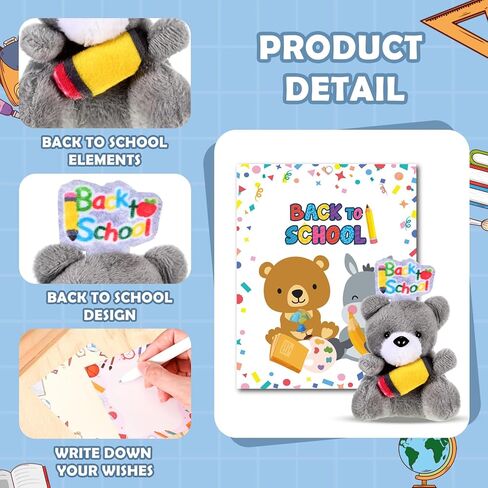 30 Pcs 15 Sets Back to School Mini Stuffed Animals Bulk with Cards First Day of School Mini Animal Plush Toy Soft Plush Doll for Party Favor Classroom Exchange Prizes in Saudi Arabia