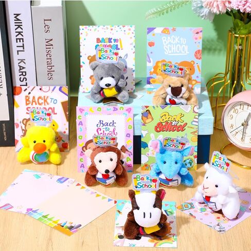 30 Pcs 15 Sets Back to School Mini Stuffed Animals Bulk with Cards First Day of School Mini Animal Plush Toy Soft Plush Doll for Party Favor Classroom Exchange Prizes in Saudi Arabia