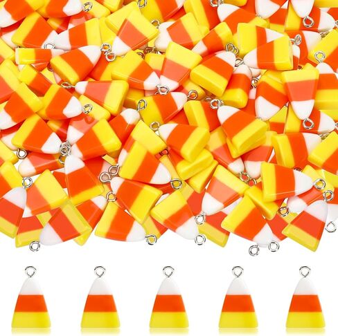 Jansun 70pcs Resin Candy Corn Charms, Halloween Fake Corn Beads Pendant for Jewelry Making Keychains Necklace Earring Crafts DIY Supplies in Saudi Arabia