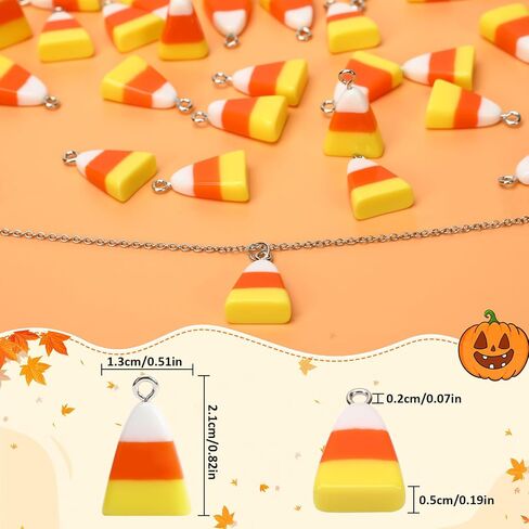 Jansun 70pcs Resin Candy Corn Charms, Halloween Fake Corn Beads Pendant for Jewelry Making Keychains Necklace Earring Crafts DIY Supplies in Saudi Arabia