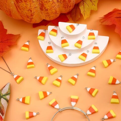 Jansun 70pcs Resin Candy Corn Charms, Halloween Fake Corn Beads Pendant for Jewelry Making Keychains Necklace Earring Crafts DIY Supplies in Saudi Arabia