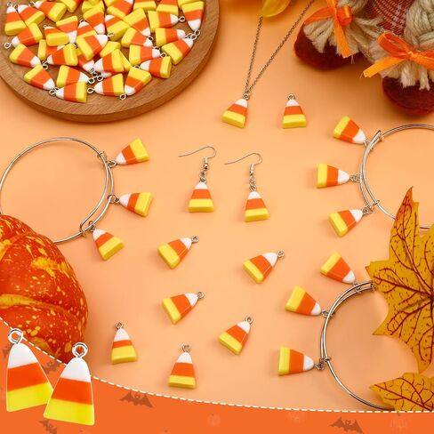 Jansun 70pcs Resin Candy Corn Charms, Halloween Fake Corn Beads Pendant for Jewelry Making Keychains Necklace Earring Crafts DIY Supplies in Saudi Arabia