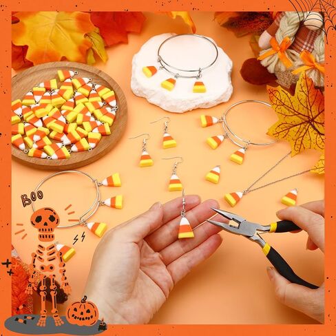 Jansun 70pcs Resin Candy Corn Charms, Halloween Fake Corn Beads Pendant for Jewelry Making Keychains Necklace Earring Crafts DIY Supplies in Saudi Arabia