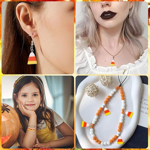 Jansun 70pcs Resin Candy Corn Charms, Halloween Fake Corn Beads Pendant for Jewelry Making Keychains Necklace Earring Crafts DIY Supplies in Saudi Arabia