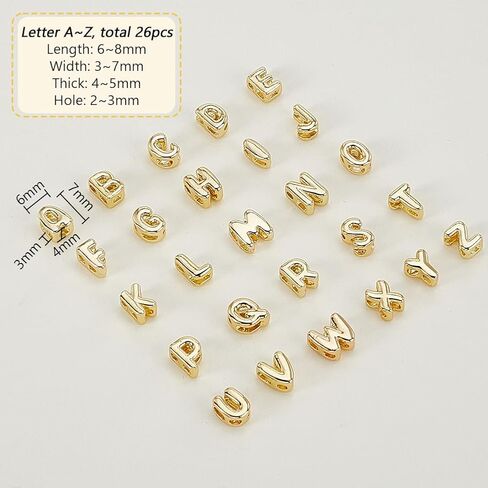 AHANDMaker 26 PCS 18K REAL GOLD LETTER LETTER BRASS A-Z ALPHABET BEADS ، PENDANTARS FORNALS DANGLE SHARMS FOR in Saudi Arabia