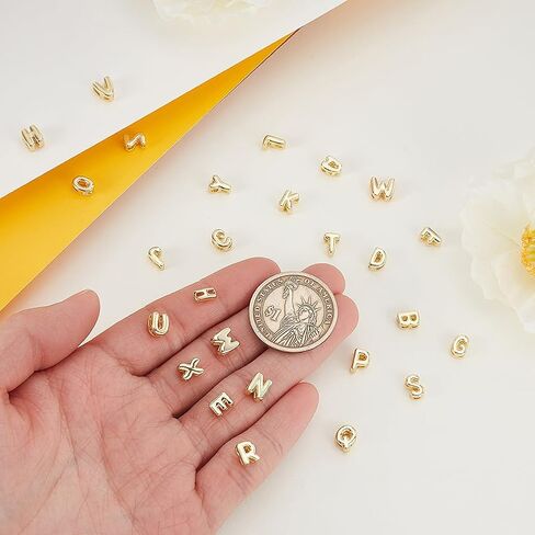 AHANDMaker 26 PCS 18K REAL GOLD LETTER LETTER BRASS A-Z ALPHABET BEADS ، PENDANTARS FORNALS DANGLE SHARMS FOR in Saudi Arabia