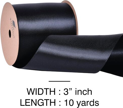 WRAPAHOLIC 10 Yards x 3 Inches Black Double Face Satin Ribbon, Polyester Cotton Ribbon Perfect for Christmas,Floral Bouquets, Gift Wrapping, Birthday, Wedding Invitation Card, Craft DIY, Party in Saudi Arabia