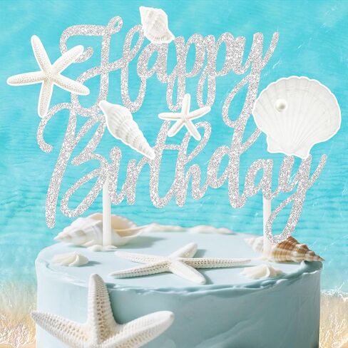 Starfish Seashell Cake Topper Coastal Beach Birthday Cake Decorations Sea Shell Cake Picks Ocean Coastal Nautical Party Decorations for Under The Sea Mermaid Baby Shower Supplies in Saudi Arabia