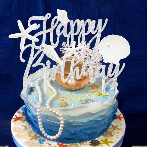 Starfish Seashell Cake Topper Coastal Beach Birthday Cake Decorations Sea Shell Cake Picks Ocean Coastal Nautical Party Decorations for Under The Sea Mermaid Baby Shower Supplies in Saudi Arabia