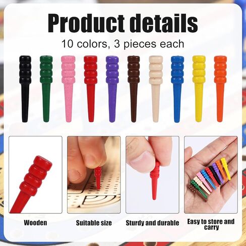 30pcs progs wooden cribbage progs تناسب الثقوب 1/8 بوصة ، استبدال دبابيس اللعبة الفريدة الطويلة ، دبابيس لعبة مدبب للملحقات جزء من لوحة سرير الخشب (10 ألوان) in Saudi Arabia