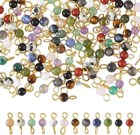 DICOSMETIC 120Pcs 12 Styles Gemstone Connector Charm 4mm Round Stone Link Charms Natural Quartz Crystal Charms Stone Pendants with Double Loops for DIY Bracelet Necklace Jewelry Making, Hole: 2.3mm in Saudi Arabia