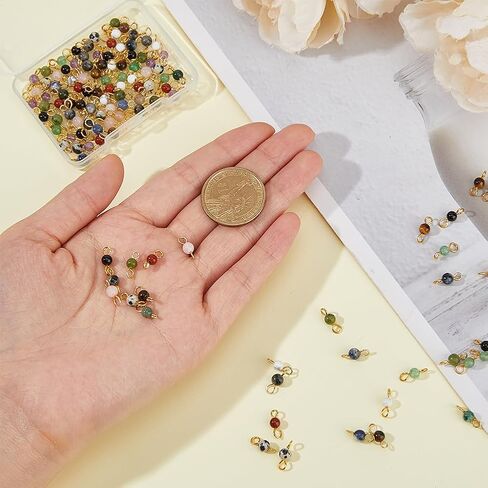 DICOSMETIC 120Pcs 12 Styles Gemstone Connector Charm 4mm Round Stone Link Charms Natural Quartz Crystal Charms Stone Pendants with Double Loops for DIY Bracelet Necklace Jewelry Making, Hole: 2.3mm in Saudi Arabia