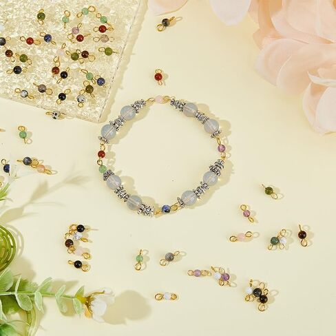 DICOSMETIC 120Pcs 12 Styles Gemstone Connector Charm 4mm Round Stone Link Charms Natural Quartz Crystal Charms Stone Pendants with Double Loops for DIY Bracelet Necklace Jewelry Making, Hole: 2.3mm in Saudi Arabia
