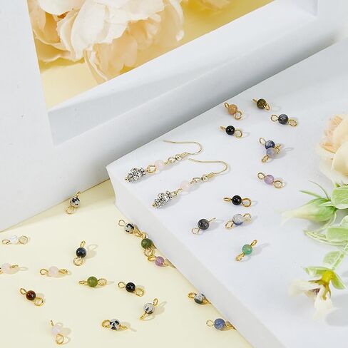 DICOSMETIC 120Pcs 12 Styles Gemstone Connector Charm 4mm Round Stone Link Charms Natural Quartz Crystal Charms Stone Pendants with Double Loops for DIY Bracelet Necklace Jewelry Making, Hole: 2.3mm in Saudi Arabia
