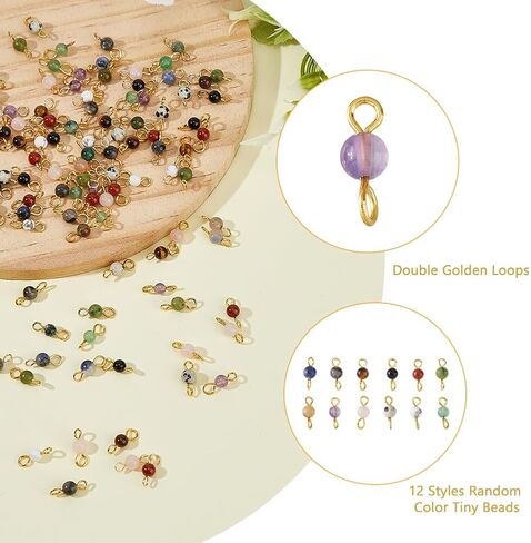 DICOSMETIC 120Pcs 12 Styles Gemstone Connector Charm 4mm Round Stone Link Charms Natural Quartz Crystal Charms Stone Pendants with Double Loops for DIY Bracelet Necklace Jewelry Making, Hole: 2.3mm in Saudi Arabia