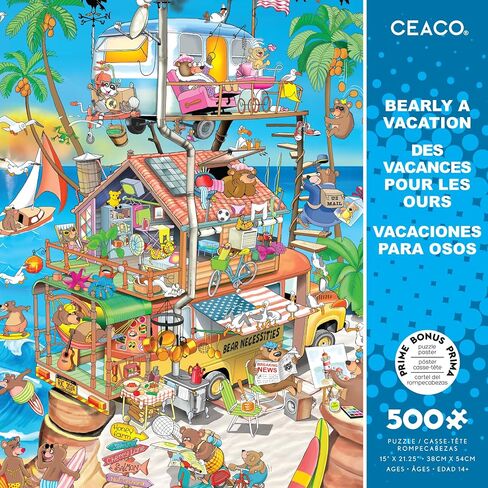 Ceaco - RJ Crisp - Bearly a Vacation - 500 Piece Jigsaw Puzzle - Relaxing and Fun Activity for Adults in Saudi Arabia